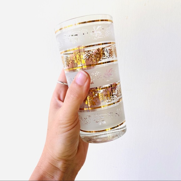SOLD Vintage Set 6 Frosted Gold Leaf Todd Mid Century Tumblers - MCM Glassware - Picture 2 of 6